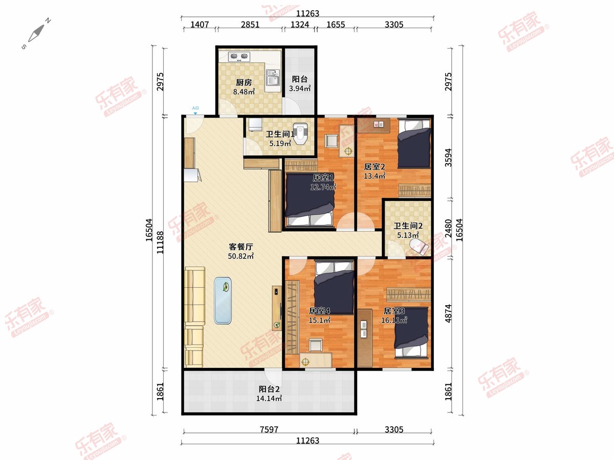 花都花城苑 4房2厅2卫 146.79㎡