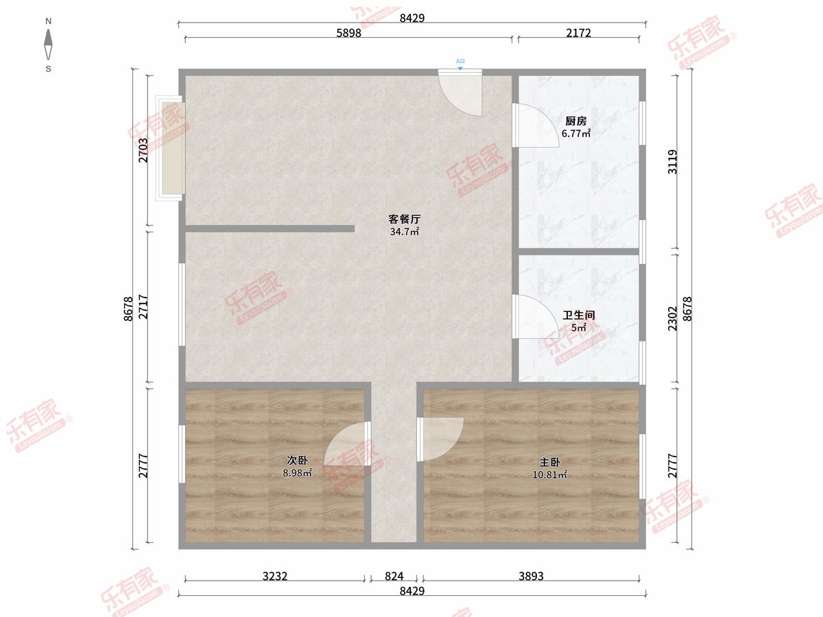 星玥花园 2房2厅1卫1厨0阳88.0m² 南