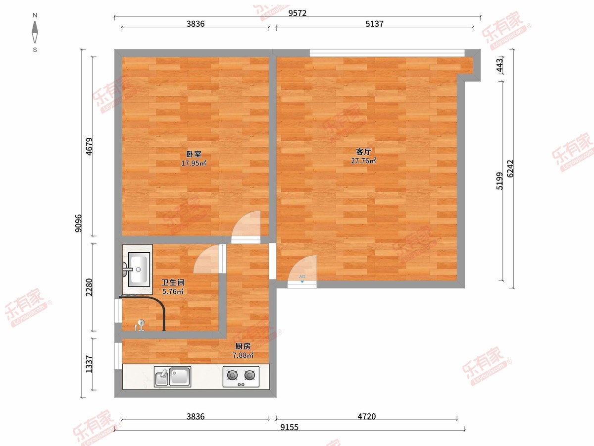 敏捷尚品商务中心 1房1厅1卫1厨0阳80.0m² 北