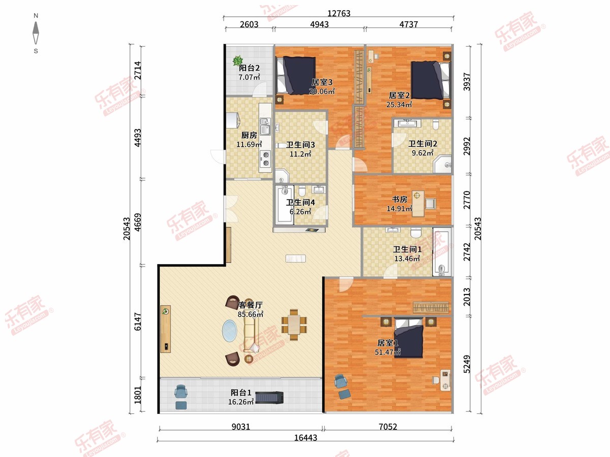 华侨城深圳湾新玺名苑 4房2厅4卫1厨2阳350.0m² 南