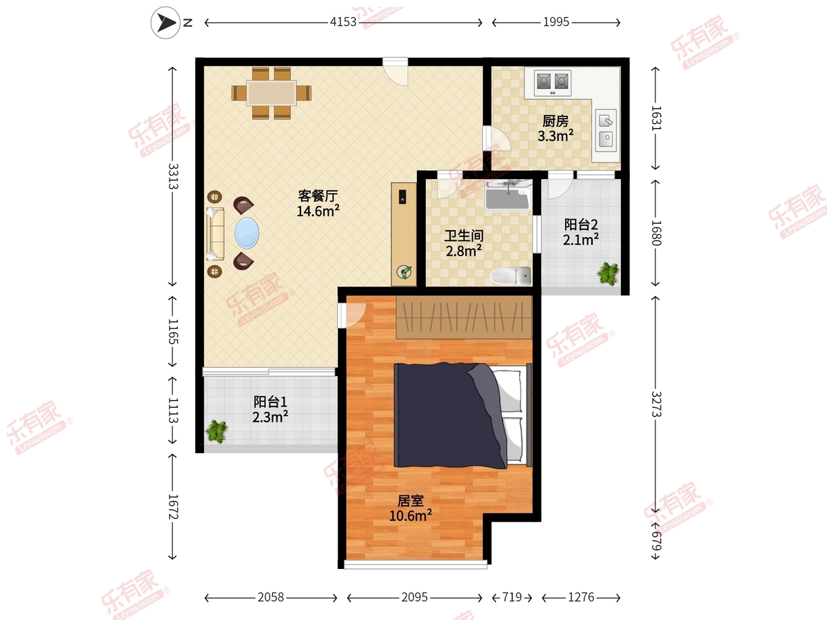 滨福世纪广场正规一房诚心出租，业主新装修的，拎包入住户型