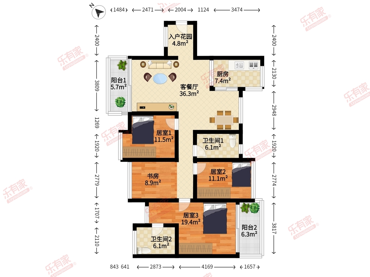 龙光玖钻 南 精装 2室 2厅 39.67m² 
