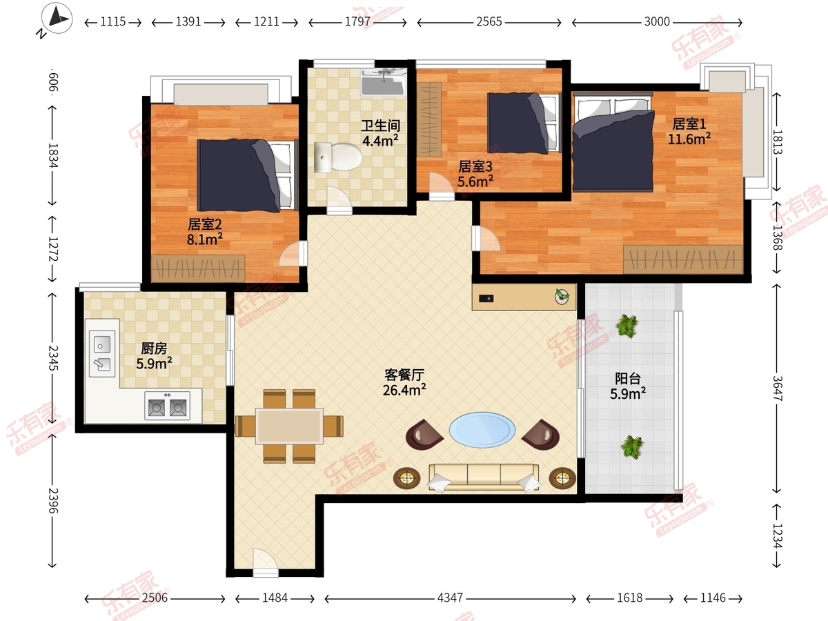 景华春天家园 3房2厅1卫 86㎡-广州景华春天家园租房