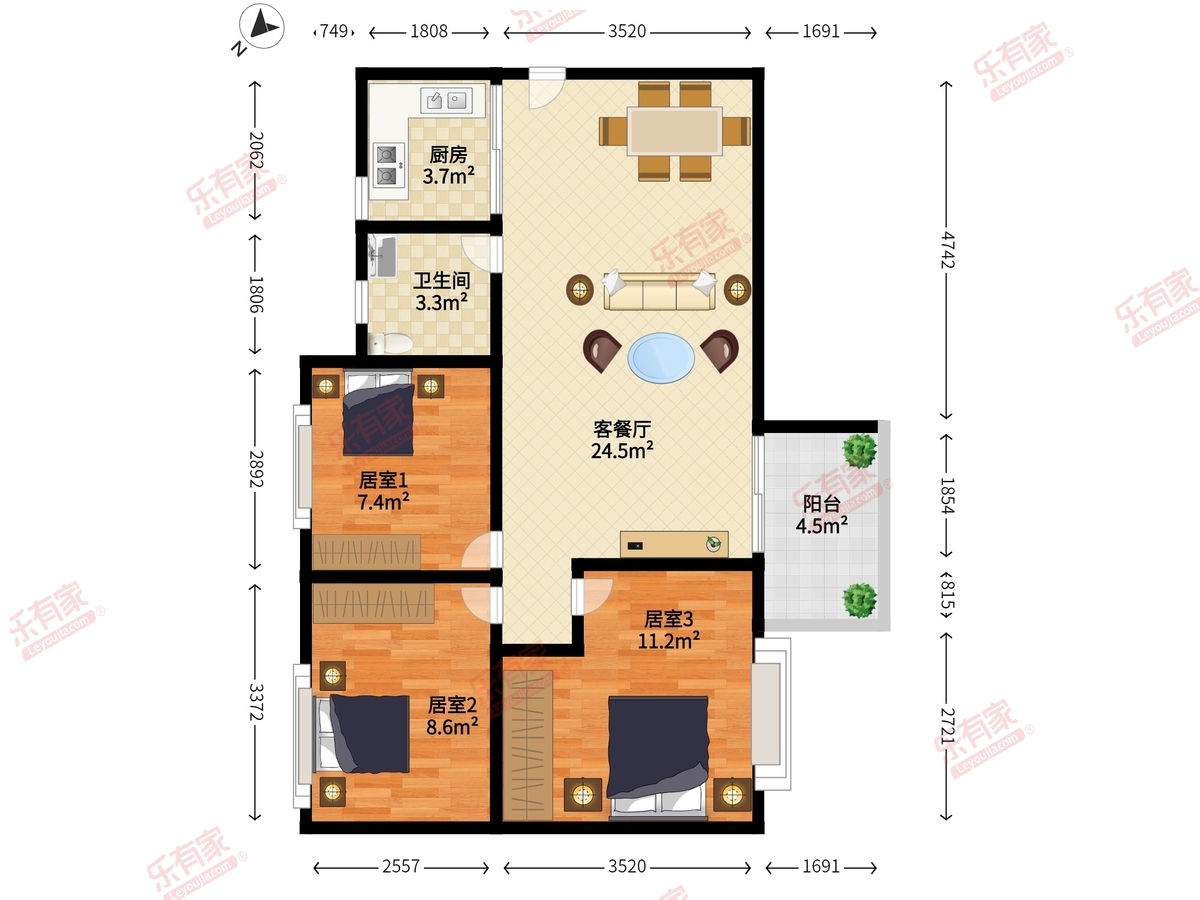 绿海名苑 3房2厅1卫 80.01㎡
