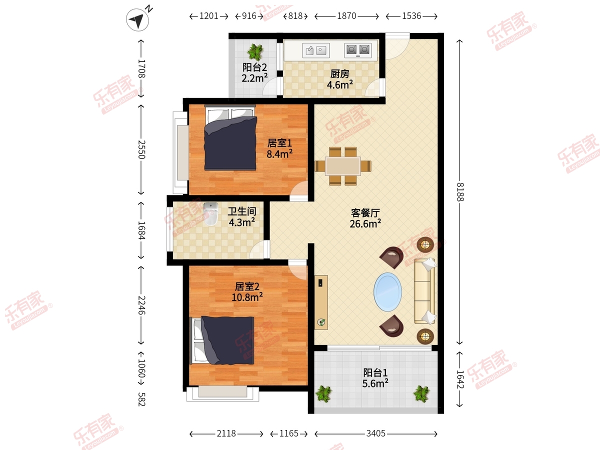 松湖朗苑 2房2厅1卫 78.73㎡