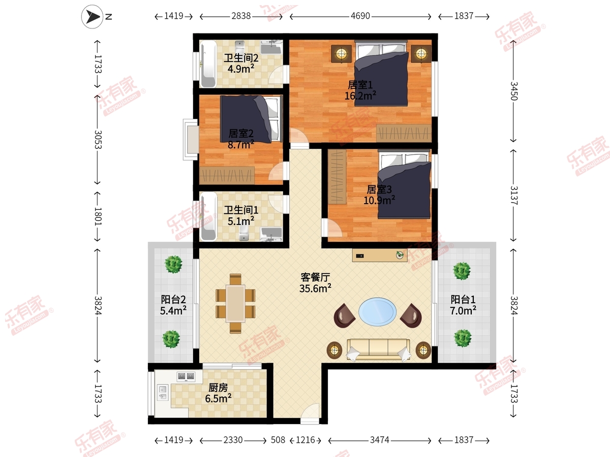 雅居乐山海郡 3房2厅2卫 116㎡