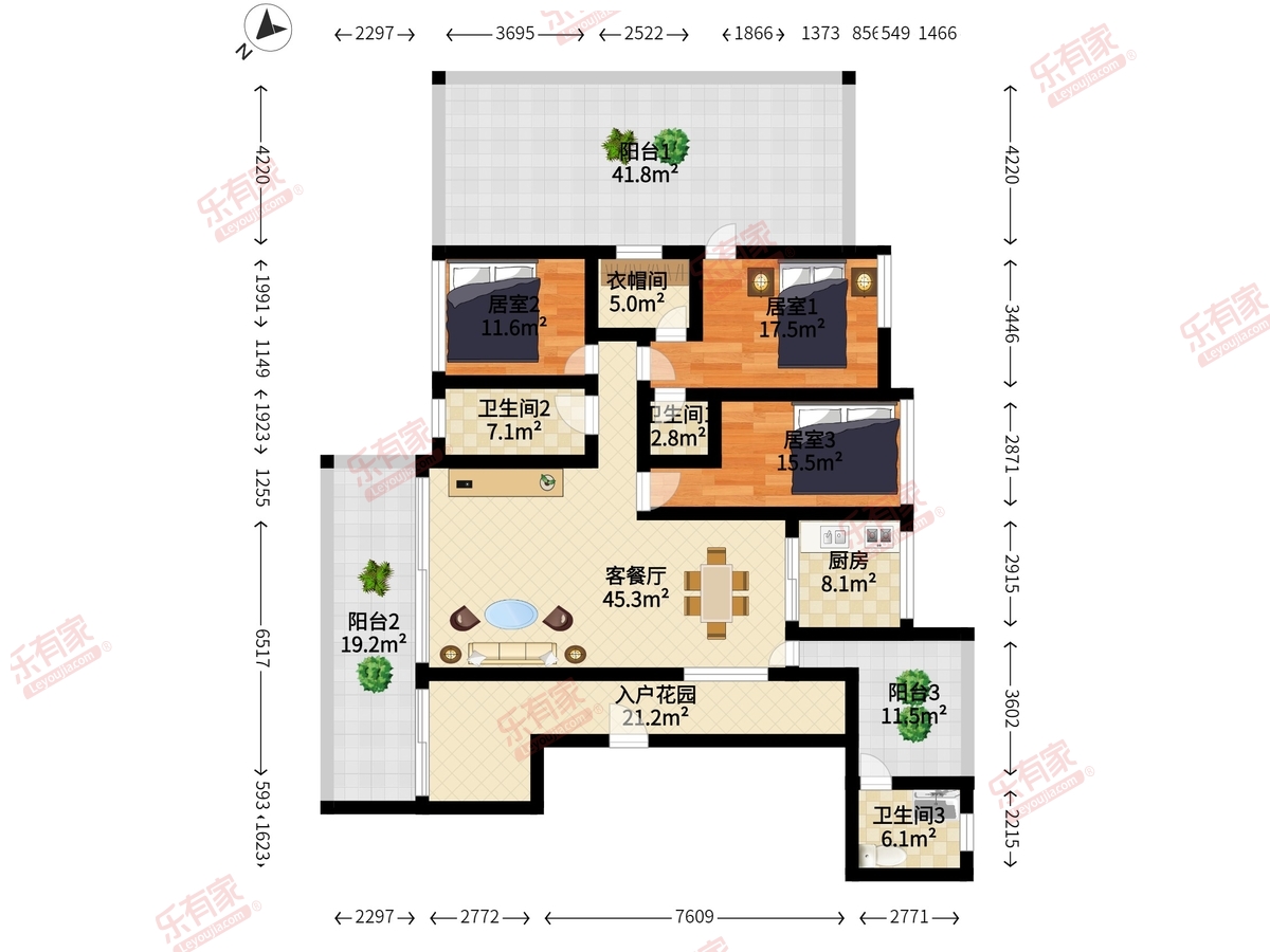 星都豪庭 3室2厅3卫1厨3阳 183.4 南北