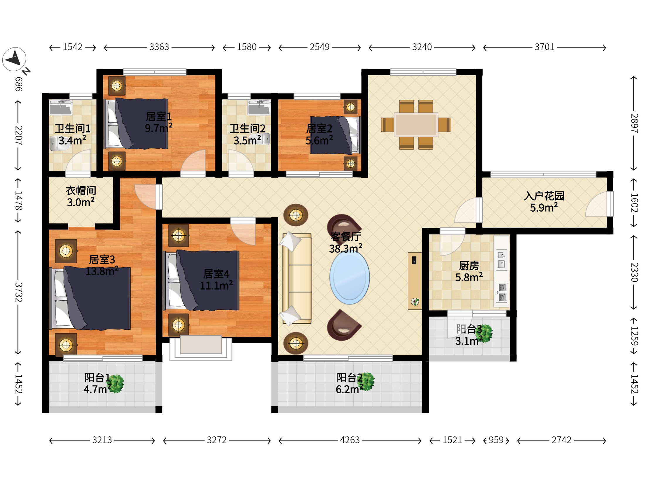 御景水岸花园 4房2厅2卫 121.06㎡-深圳御景水岸花园租房