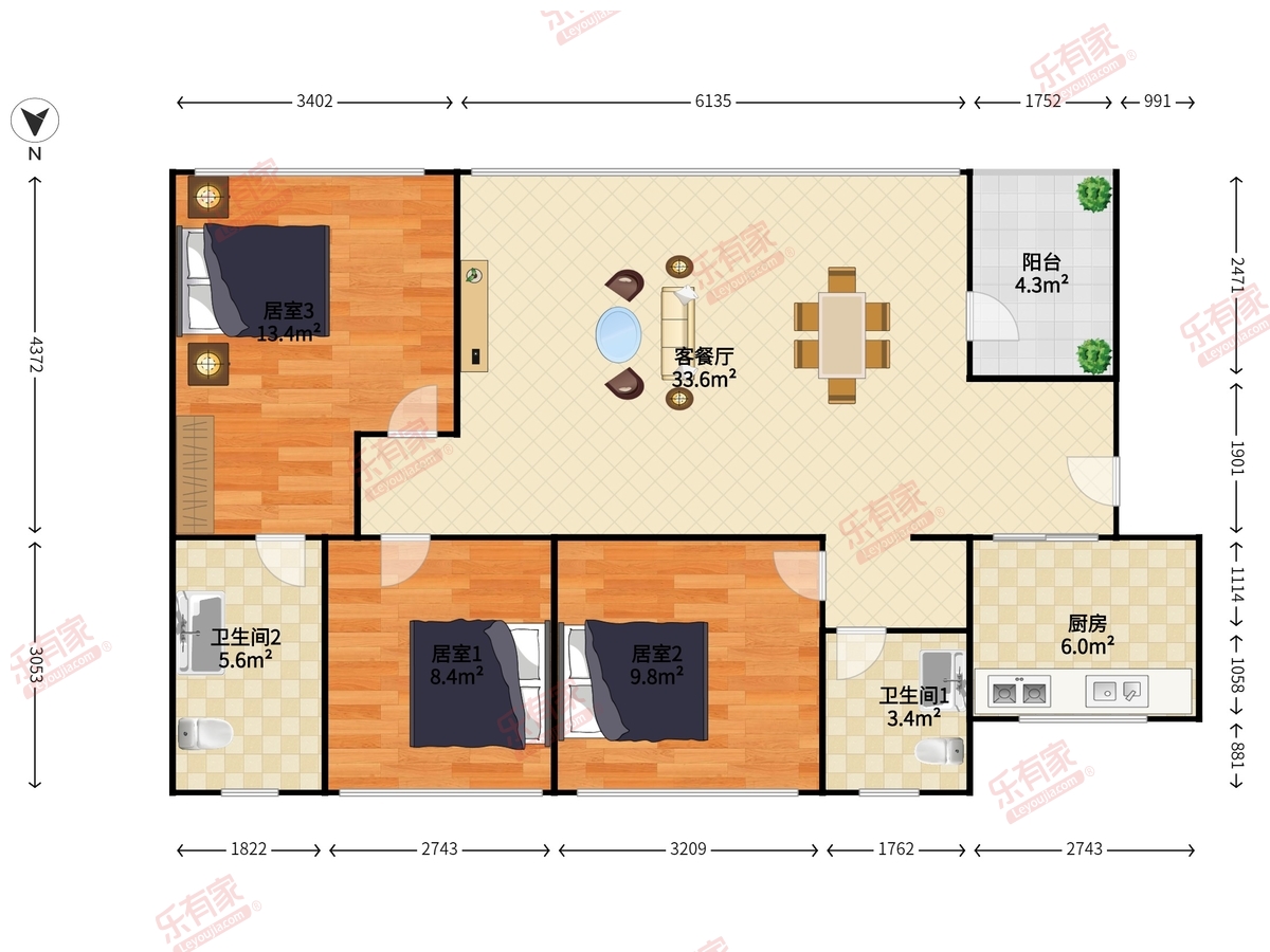万科翡逸郡 3房2厅2卫 86.07㎡-深圳万科翡逸郡租房