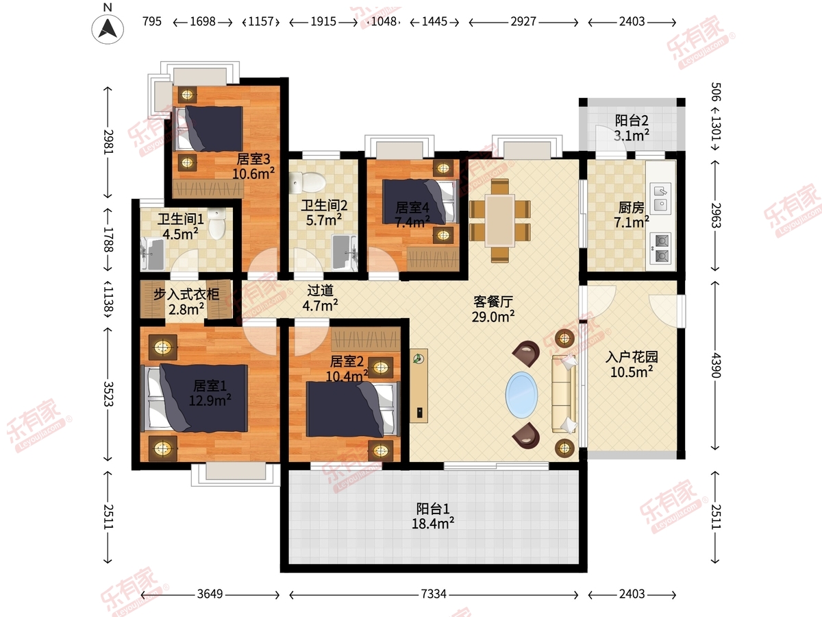 富和名都花园 4房2厅2卫 143㎡