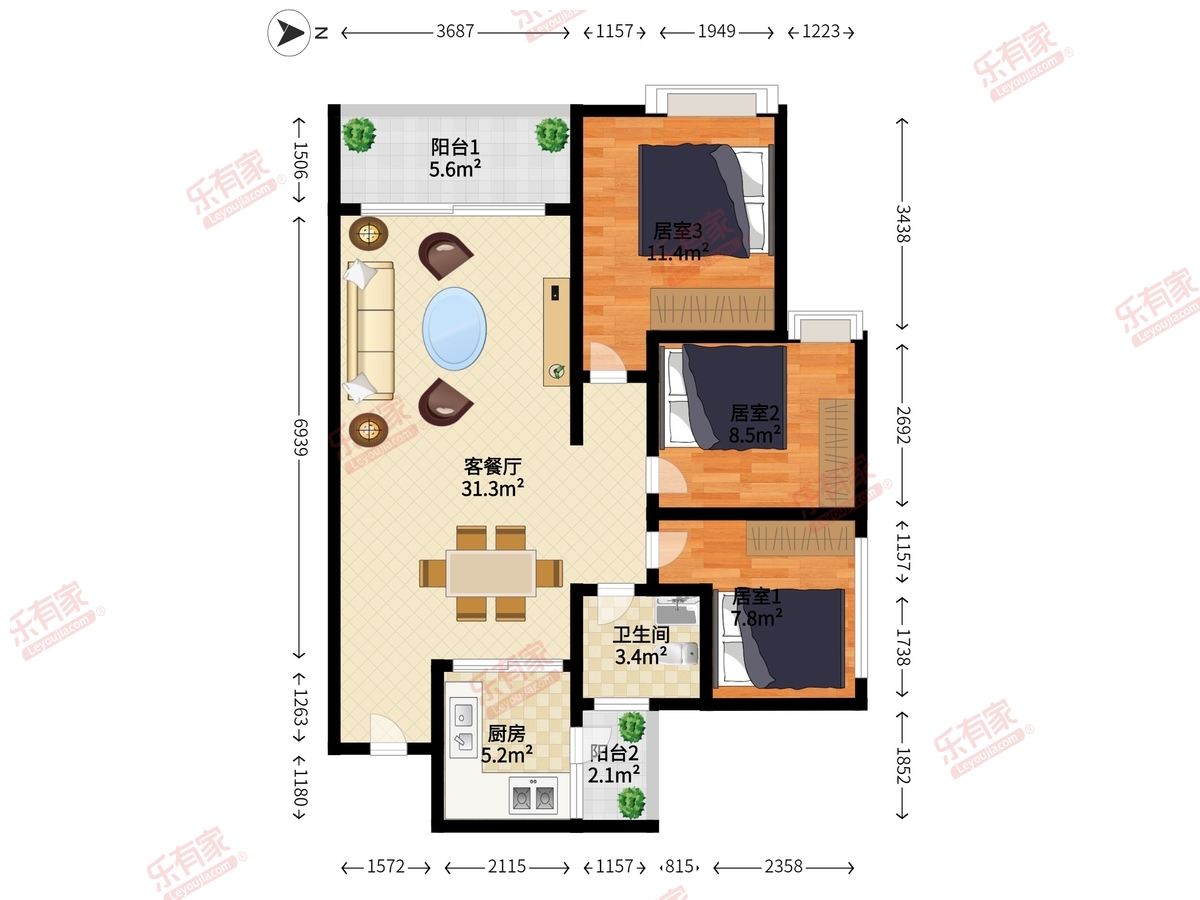 紫峰阁 3房2厅1卫 86.51㎡-惠州紫峰阁二手房