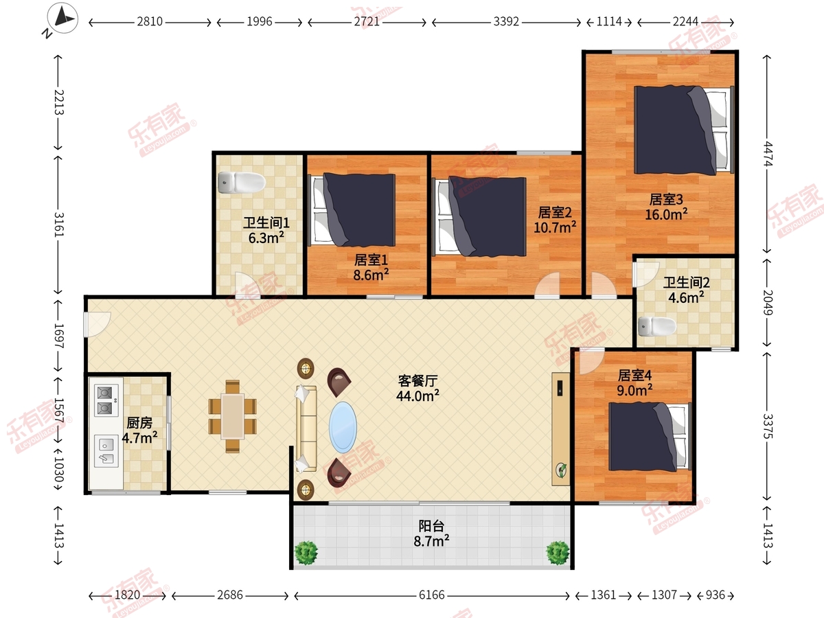 星都豪庭 4室2厅2卫1厨1阳 87.02 西北