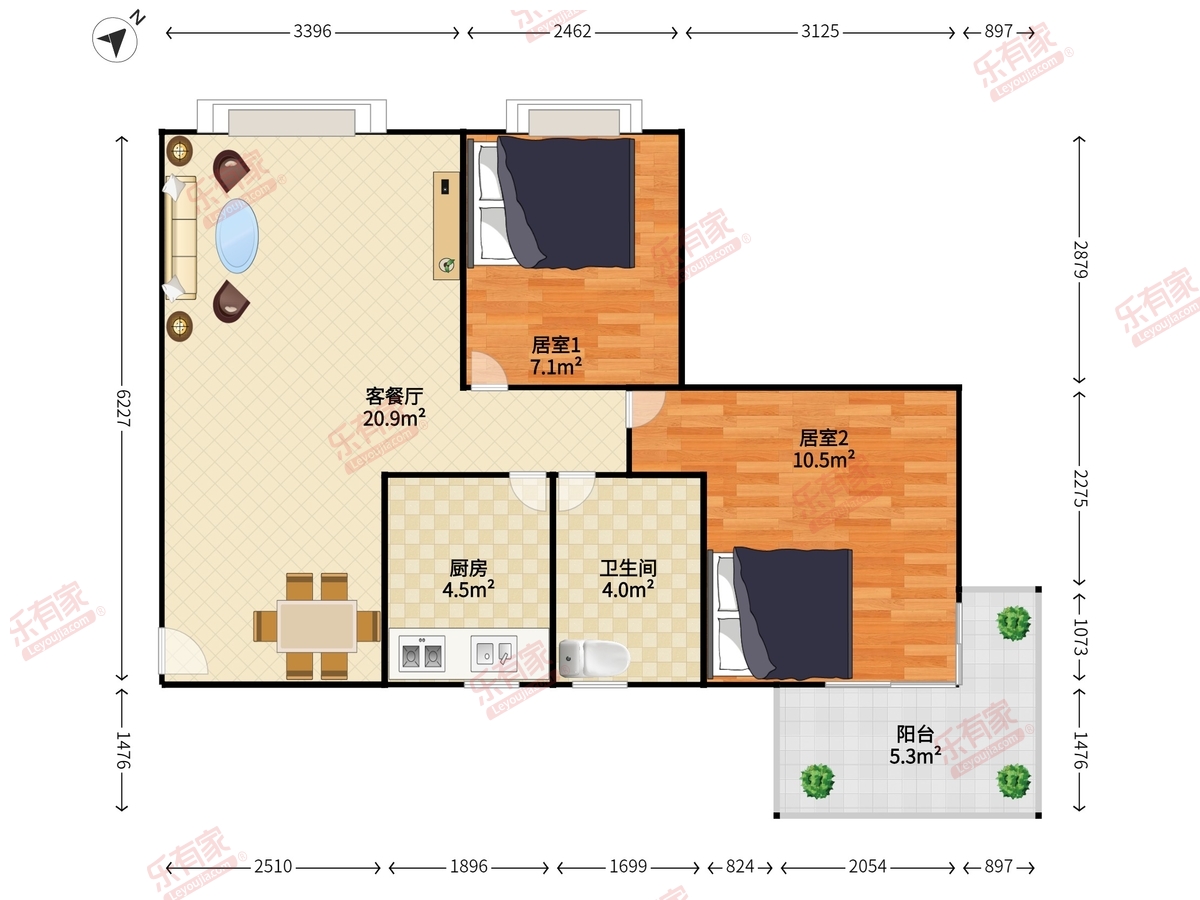 青春家园 2房2厅1卫 67.11㎡-广州青春家园租房
