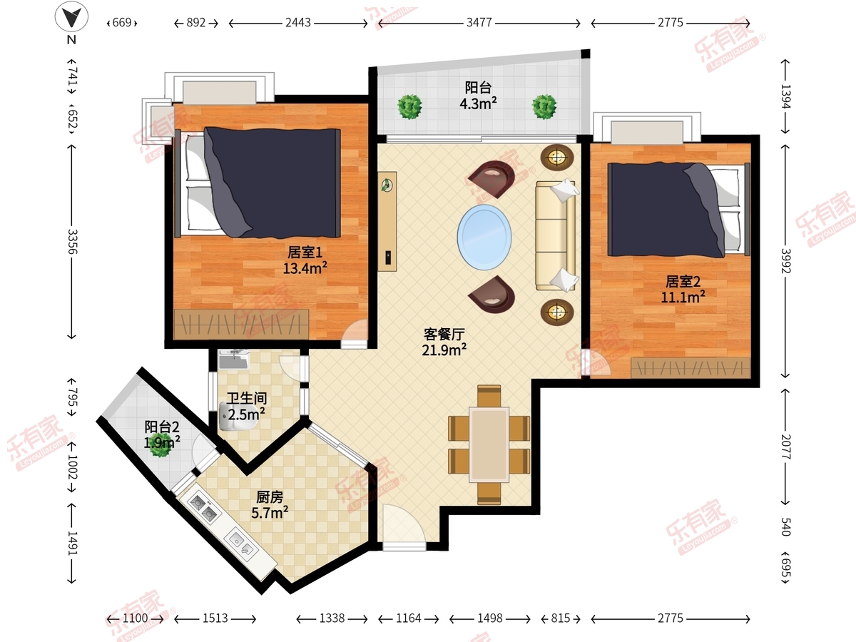 嘉宏.圆梦雅居 2室2厅1卫1厨2阳 75.0 南 3