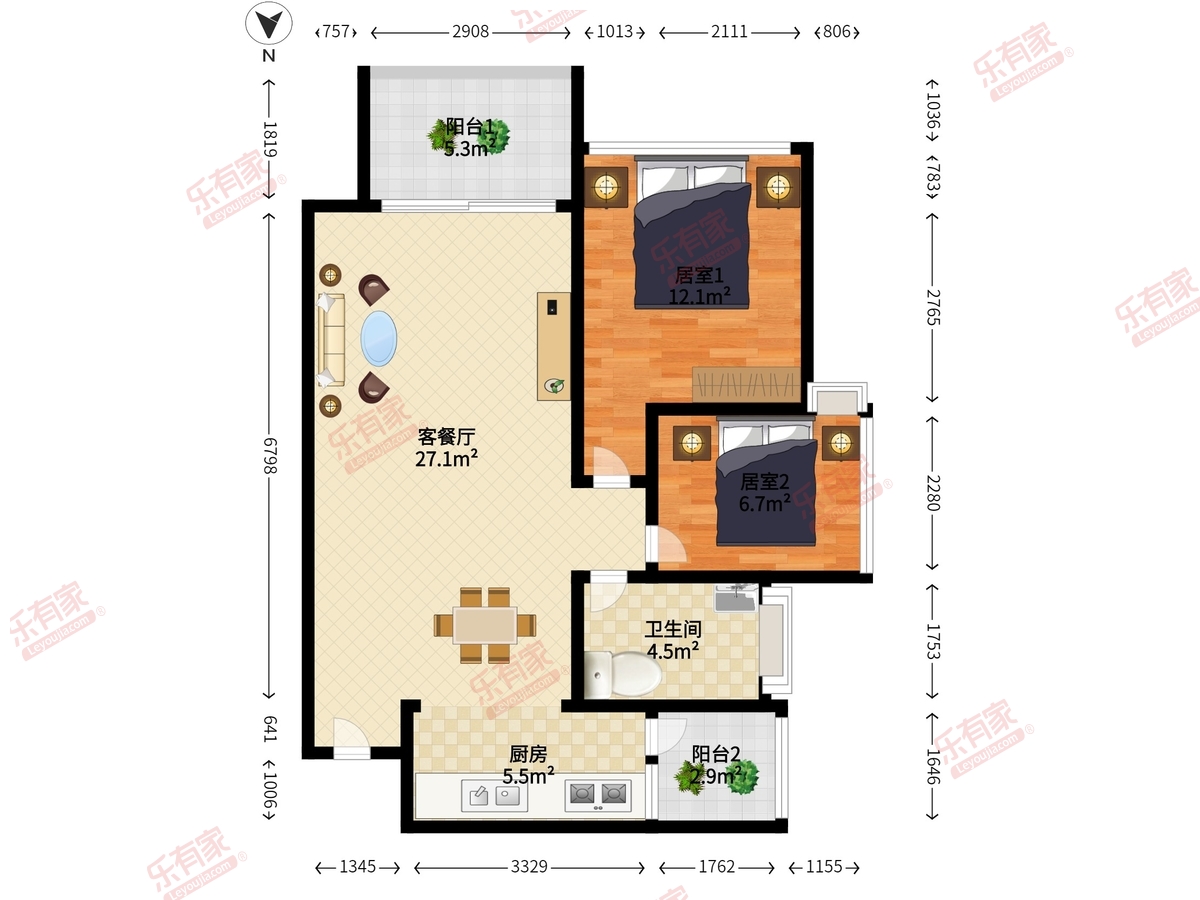 中海怡瑞山居 2房2厅1卫 67.8㎡-珠海中海怡瑞山居租房