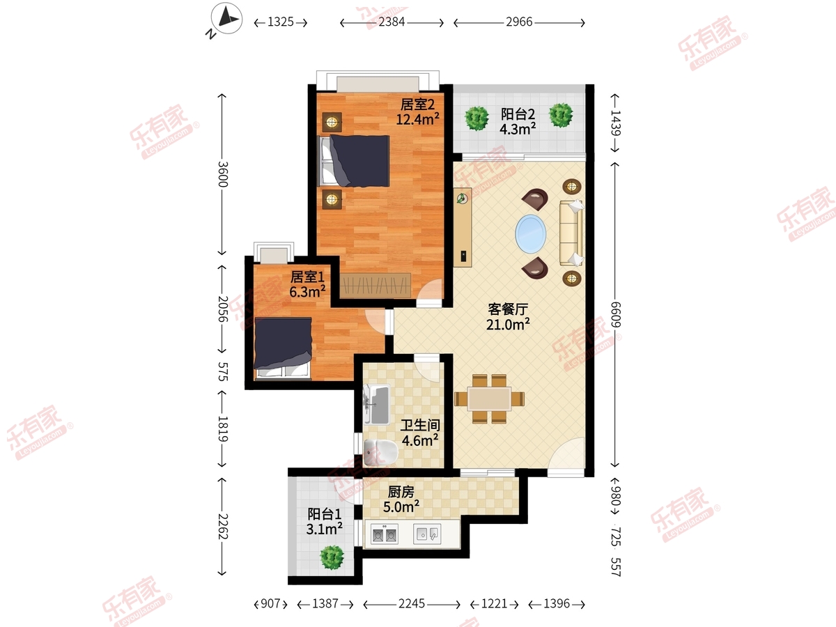 泷珀花园 2室2厅1卫1厨2阳 78.41 东南