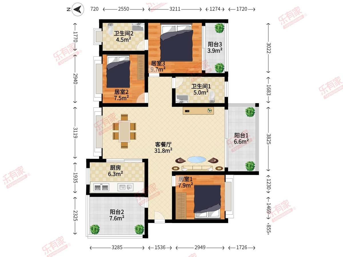 晶地里程 3室2厅2卫1厨3阳 113.0 南北