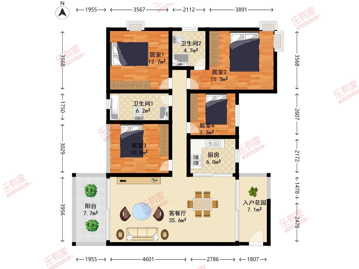 金海湾公馆 4室2厅2卫1厨1阳 133.0 南北