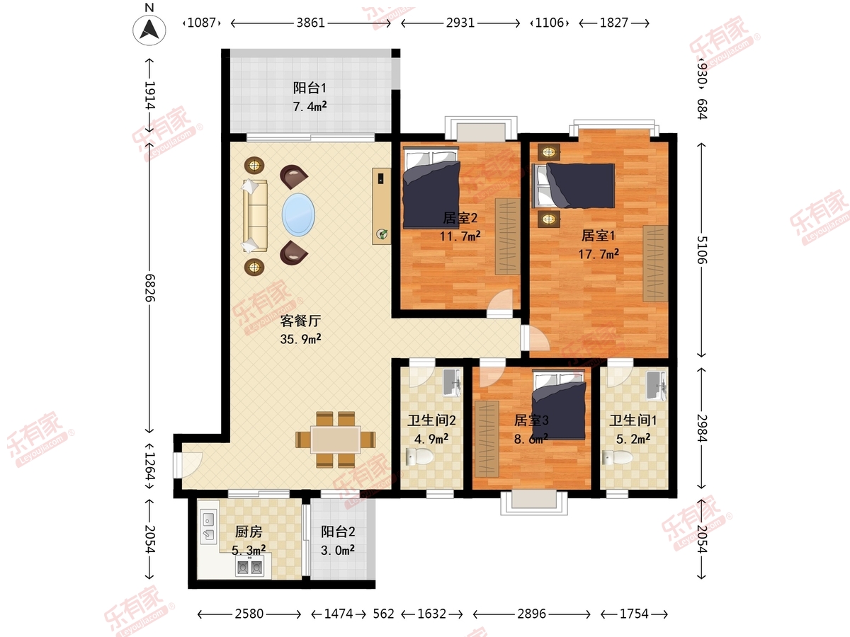 神州华府 3房2厅2卫 122㎡-中山神州华府租房