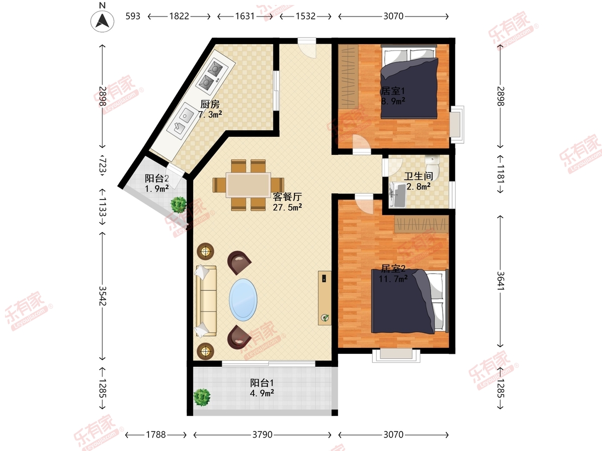 顺欣花园 2房2厅1卫 78㎡