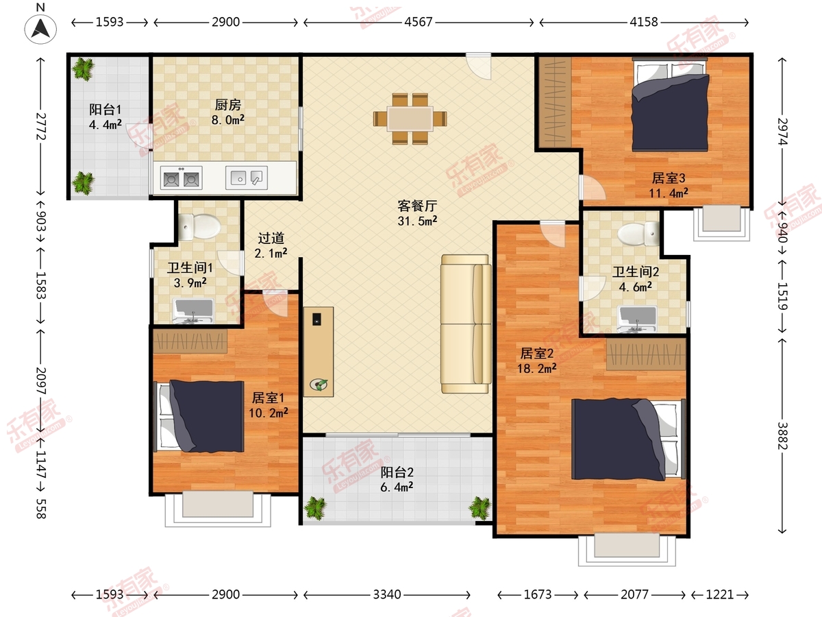 雅居乐珑玥 3房2厅2卫 130㎡-深圳雅居乐珑玥租房