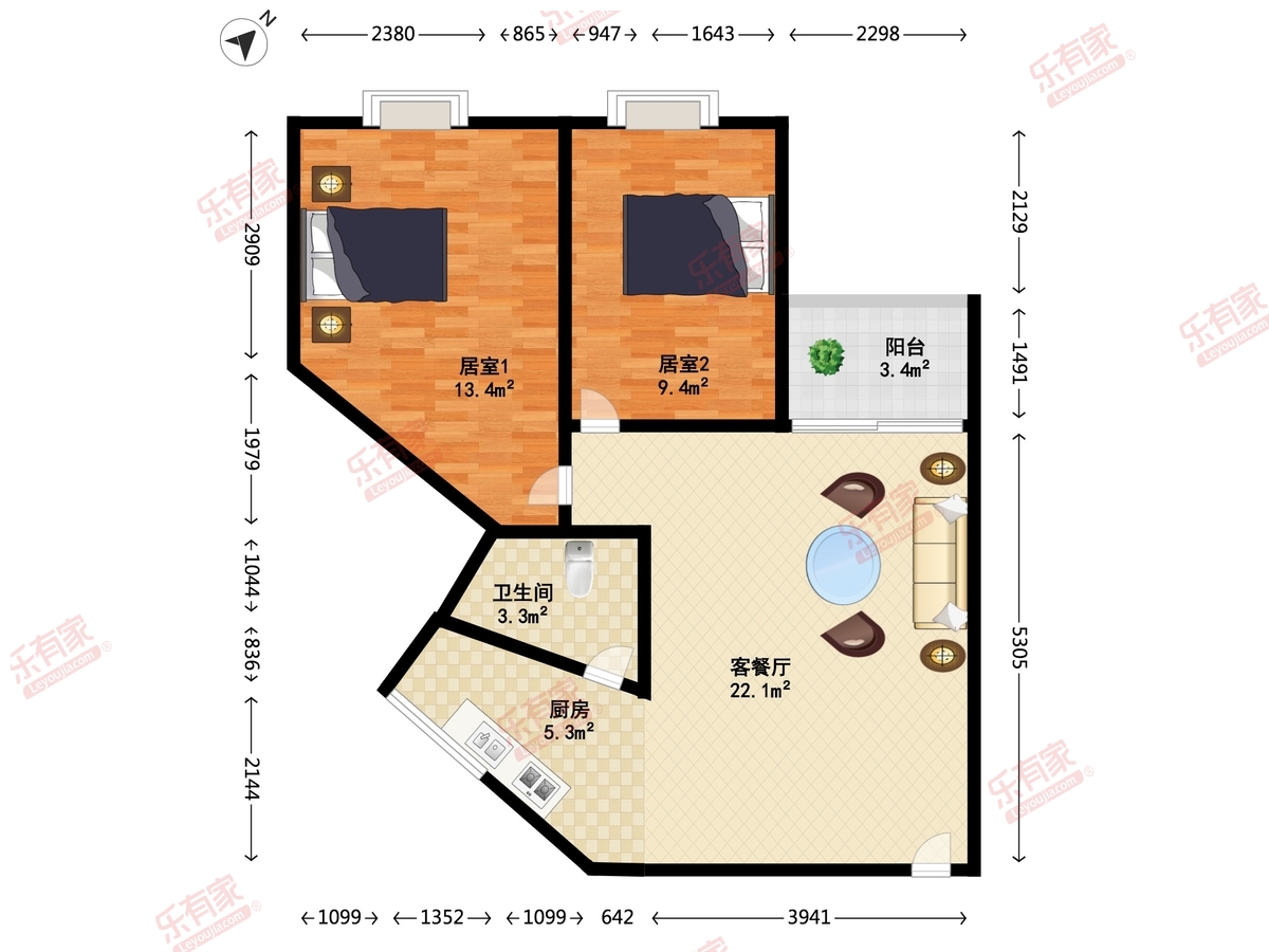 东方花园又一居户型图