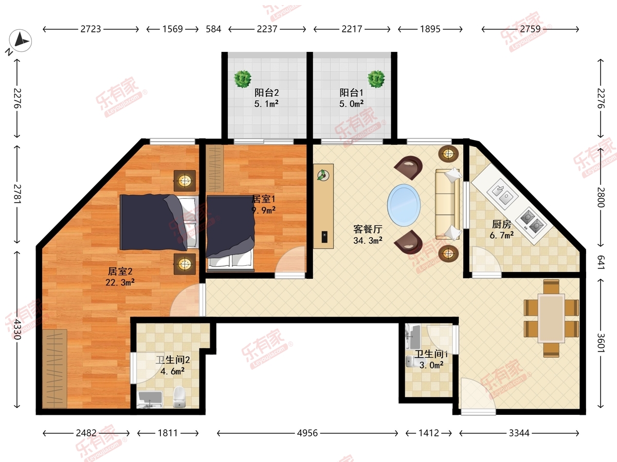 东洲花园 3房2厅2卫 118㎡