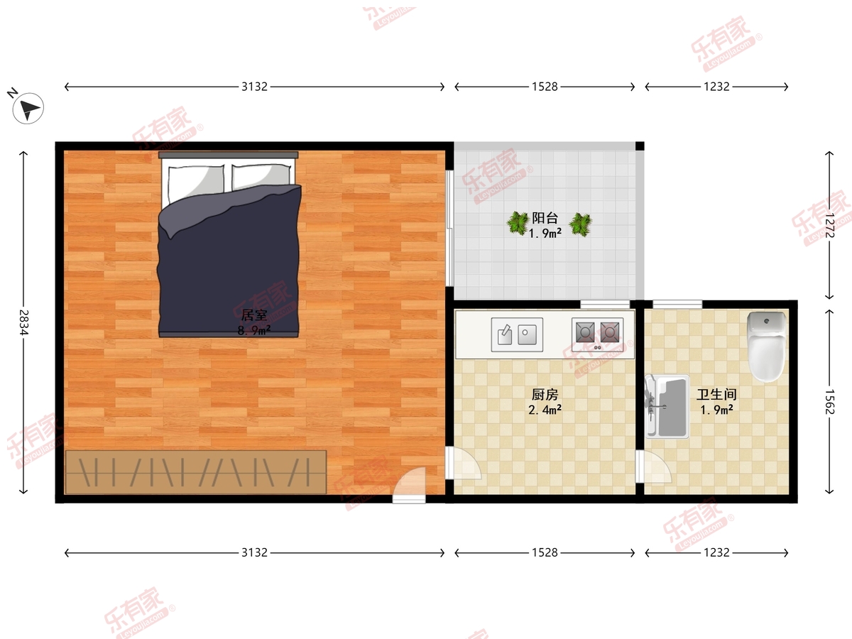 金钟大厦 1房0厅1卫 21.38㎡