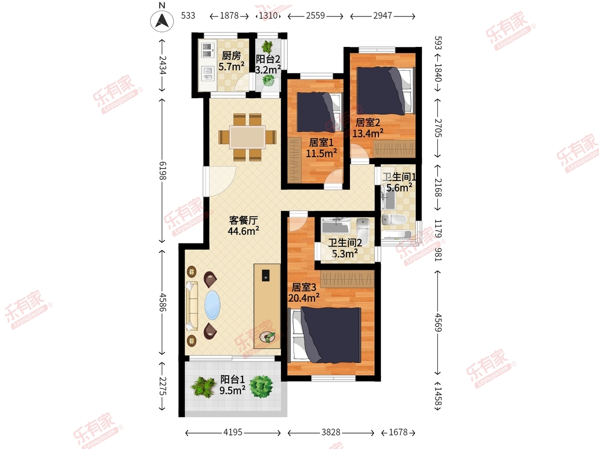 合正锦园 3房2厅2卫 124.7㎡-广州合正锦园租房
