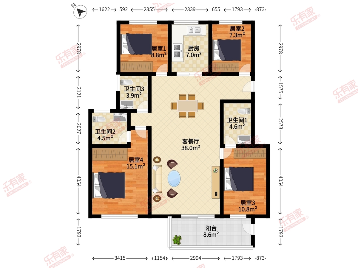 万科中央公园 4房2厅3卫 154.13㎡