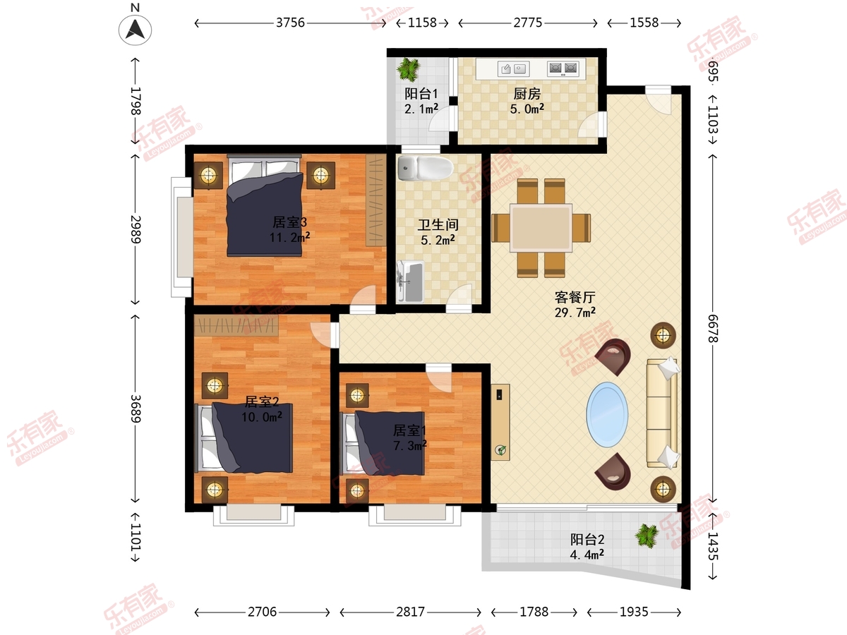 华景花园南精装3室2厅86.9m²房源-佛山华景花园二手房