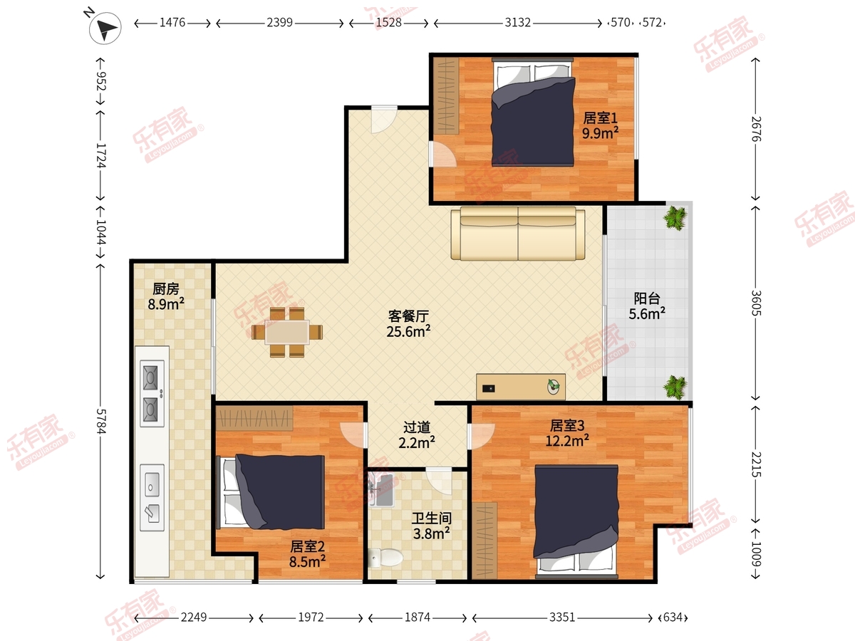 星都豪庭 3室2厅1卫1厨1阳 86.0 南