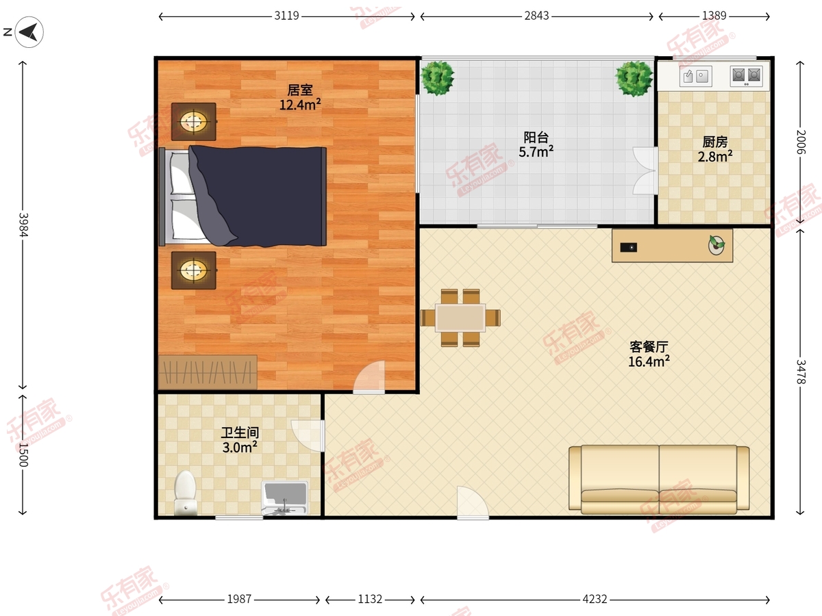 东怡新区东倩园 1房2厅1卫 48㎡-江门东怡新区东倩园租房