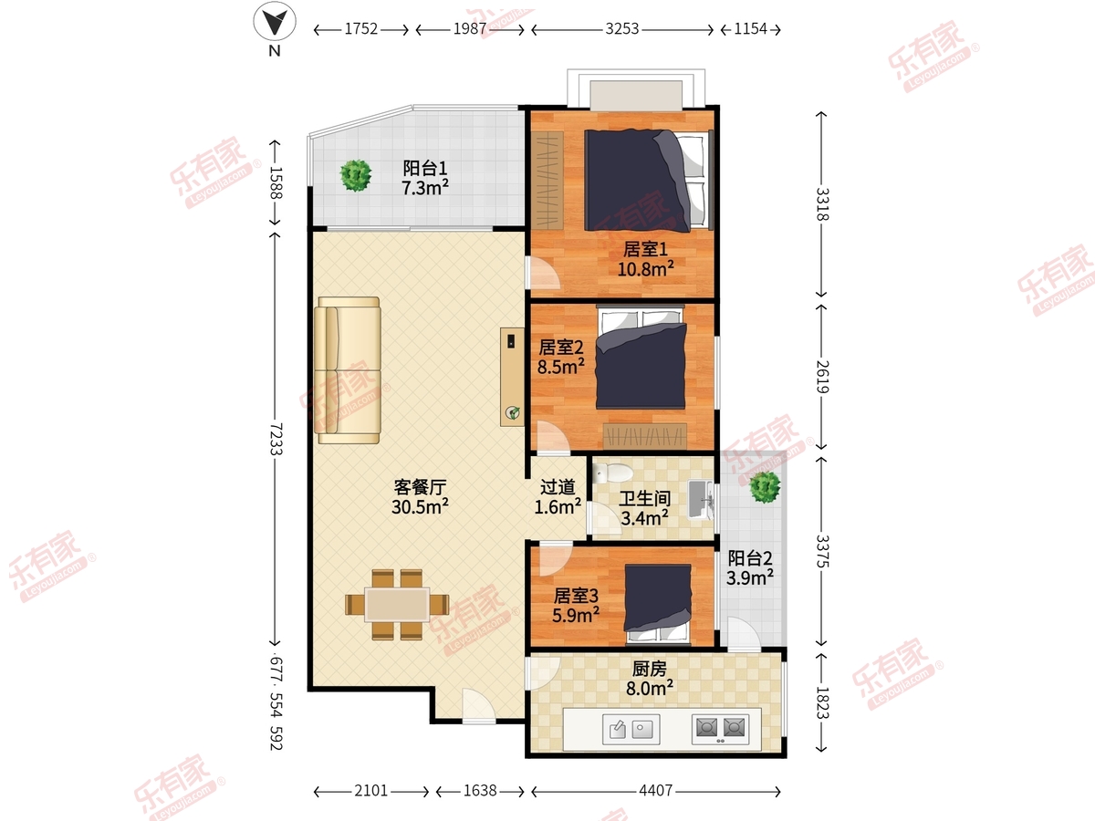 芳满庭园 3房2厅1卫 97㎡-佛山芳满庭园租房