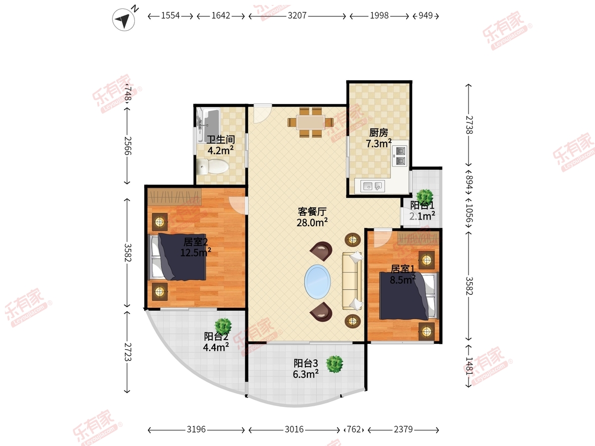 左庭右院（南区） 2房2厅1卫 75.53㎡-东莞左庭右院（南区）租房