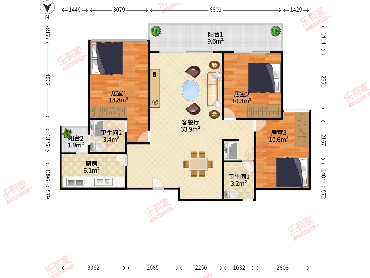 禧瑞天著花园 3室2厅2卫1厨2阳 115.0 东南