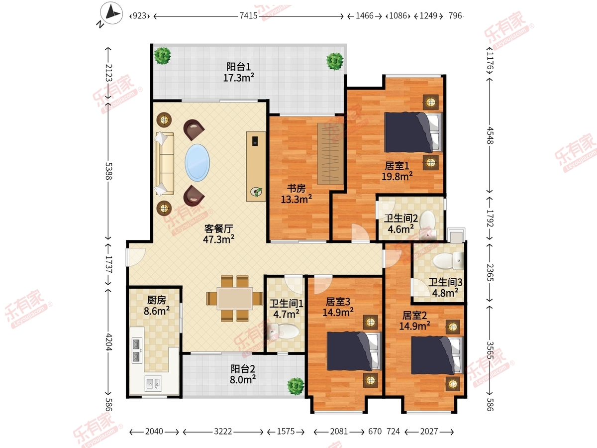 德宝怡高商住小区（A2区） 4室2厅3卫1厨2阳 187.0 南北