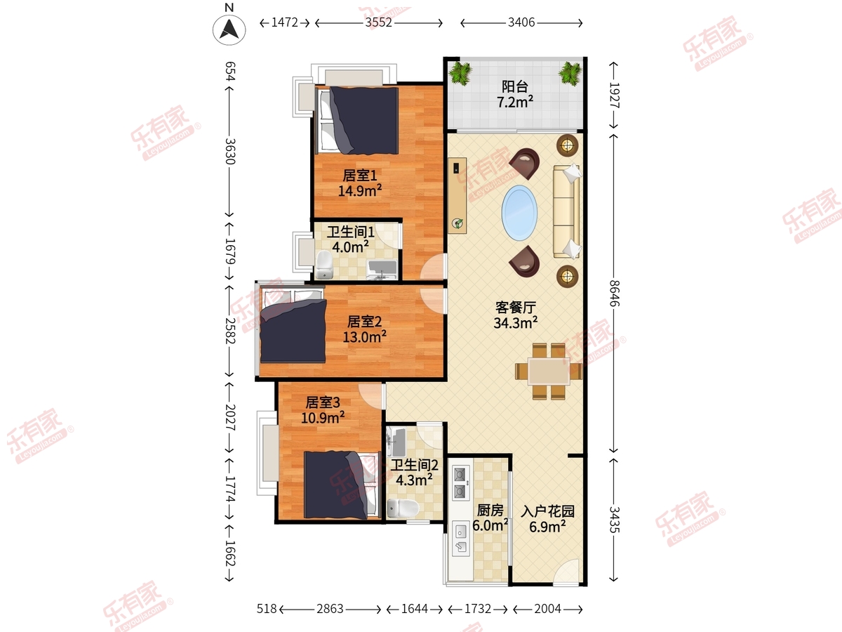 新世纪上河居 3房2厅2卫 109㎡-佛山新世纪上河居二手房