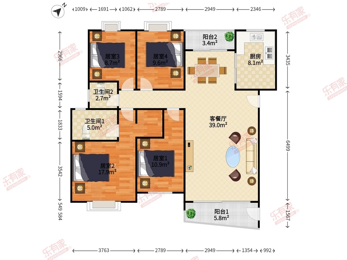 创业一村 4房2厅2卫 125㎡-广州创业一村租房