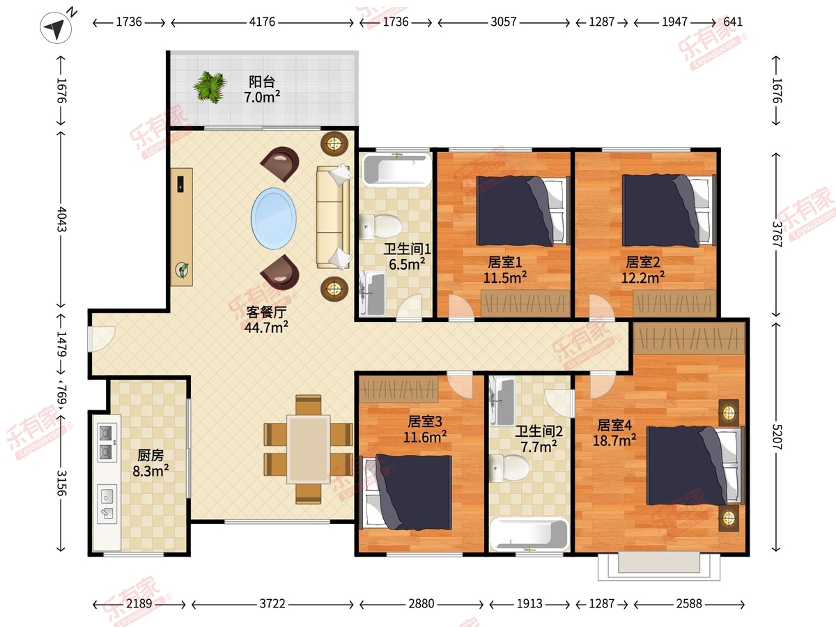 名门世家花园 4房2厅2卫 138.5㎡