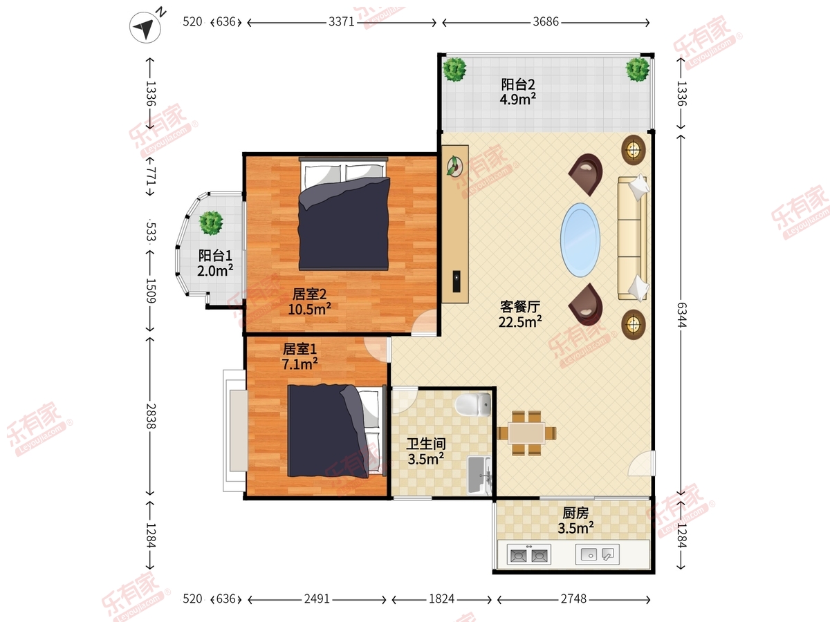 皇庭香格里 2房2厅1卫 68.1㎡-深圳皇庭香格里租房