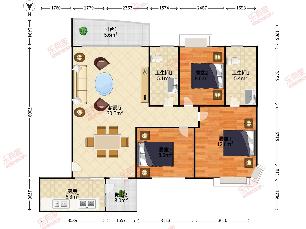 碧桂园城市花园 3室2厅2卫1厨2阳 113.0 南