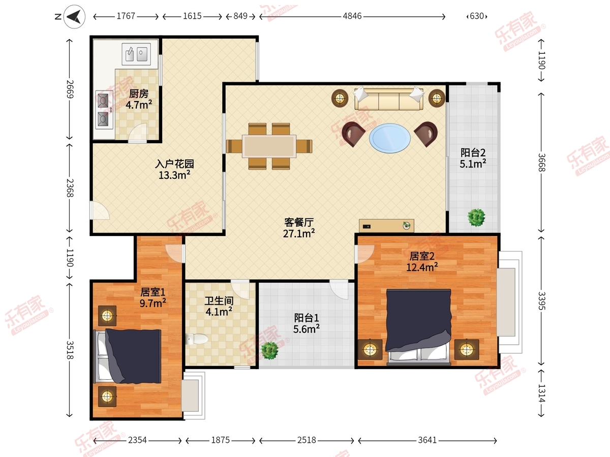 中澳滨河湾 2室2厅1卫1厨2阳 93.8 南 2