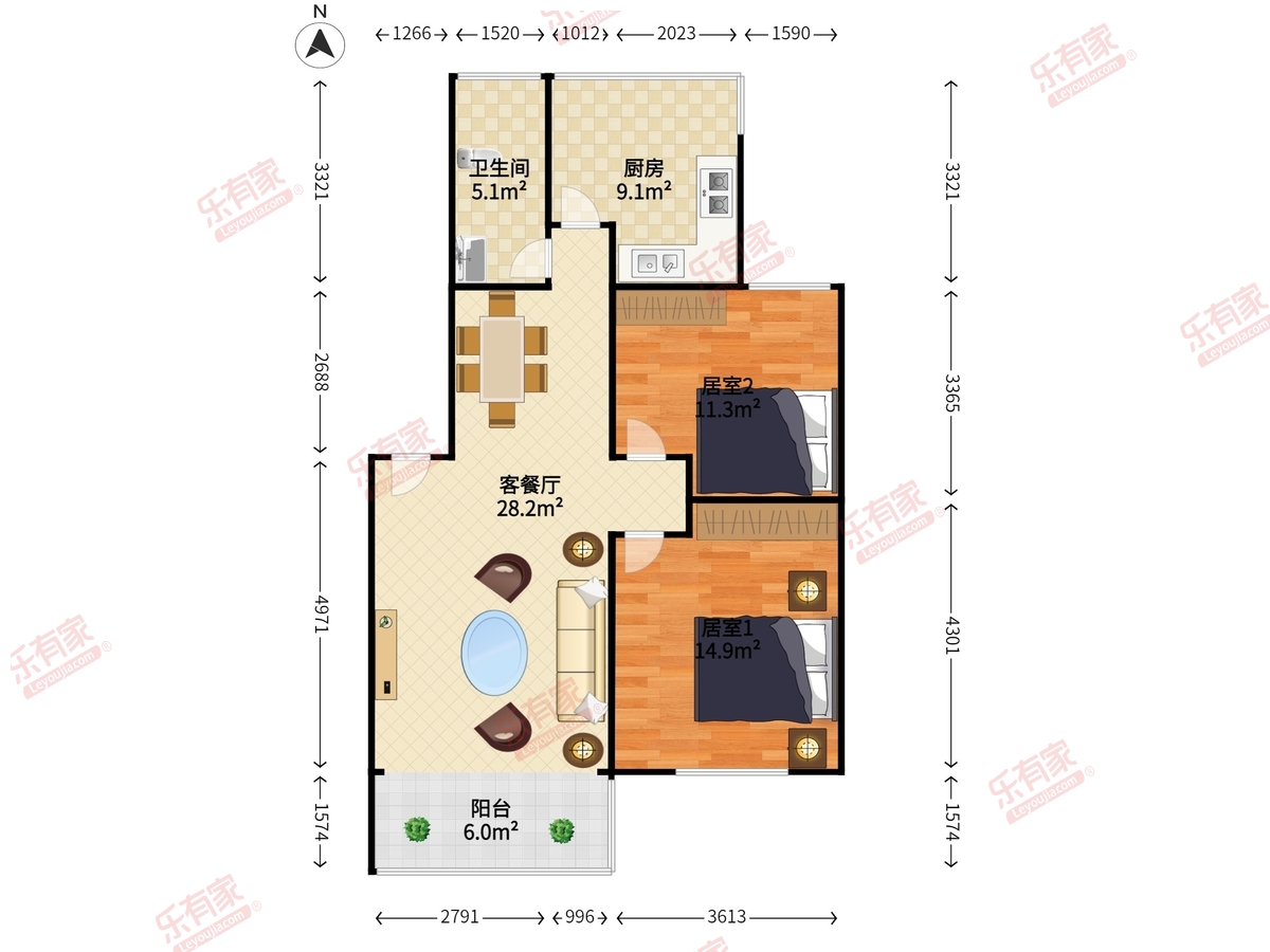 科苑花园58区 2房2厅1卫 78.09㎡