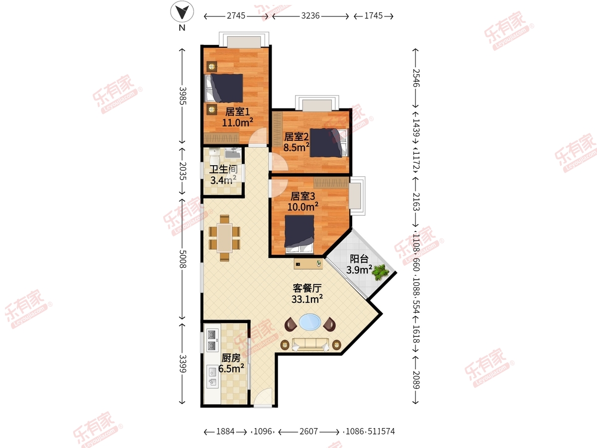 梅林一村二区 3房2厅1卫 96㎡-中山梅林一村二区租房