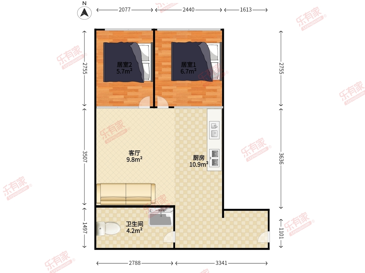 万科深南道68号 2房1厅1卫 62㎡