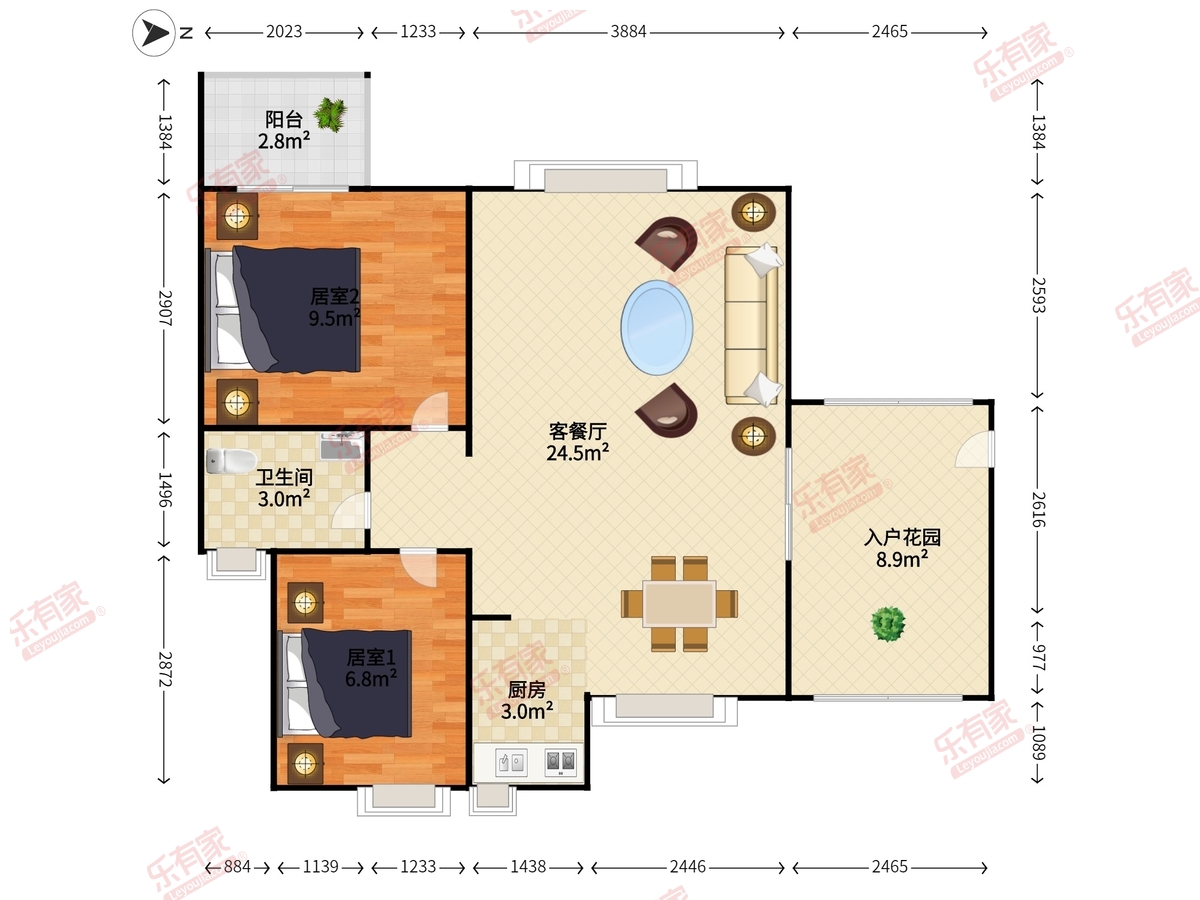 东岸家园 2房2厅1卫 73.99㎡-中山东岸家园租房