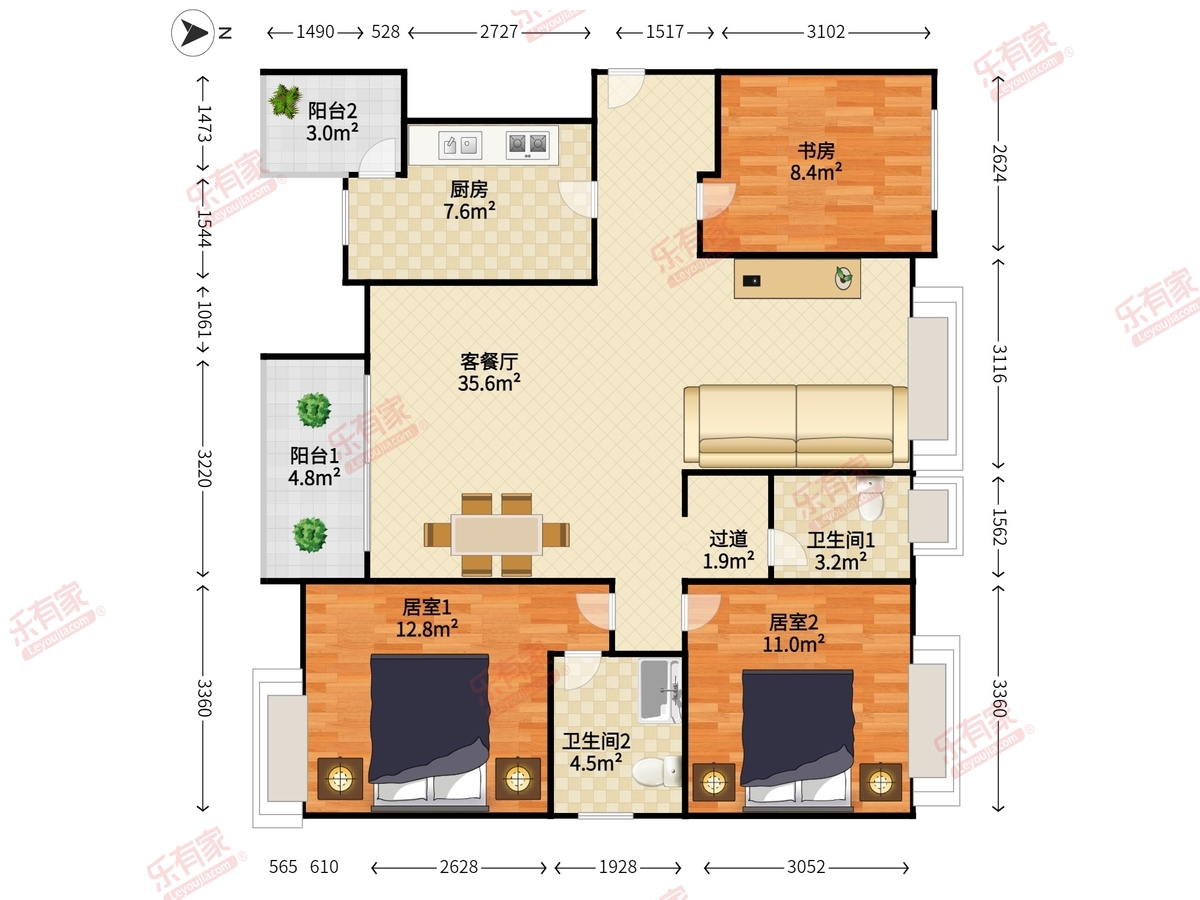 远大城市广场 3室2厅2卫1厨2阳 112.72 南北