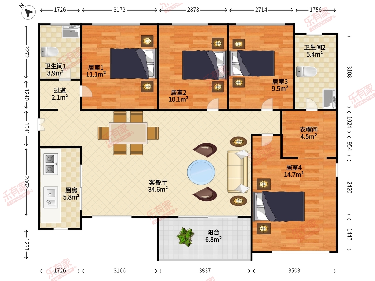 万科云城 4房2厅2卫 133.79㎡