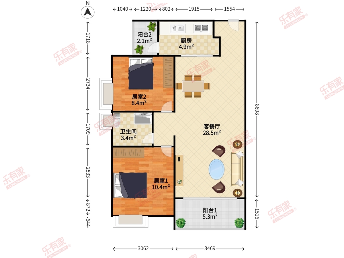 远大城市广场 2室2厅1卫1厨2阳 79.05 南 8